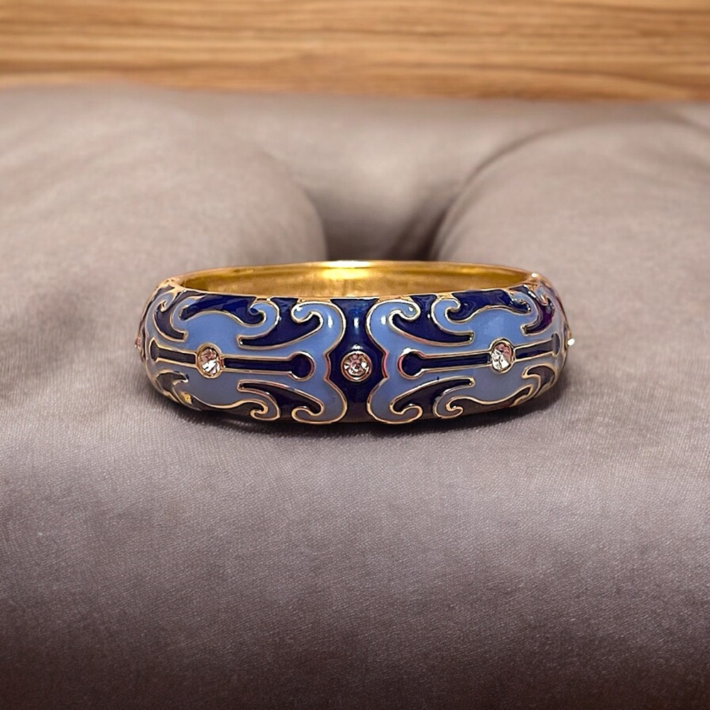 Sequin Blue And Gold Rhinestone Clamper Bangle Bracelet